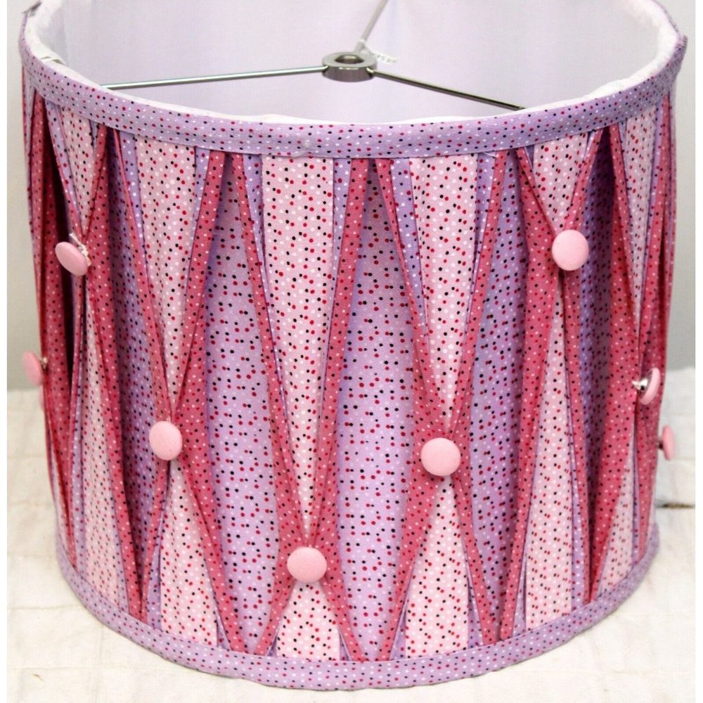 Vtg Look Inspired Pink and Purple Polka Dot Button Girls Room Lamp Shade Buttons